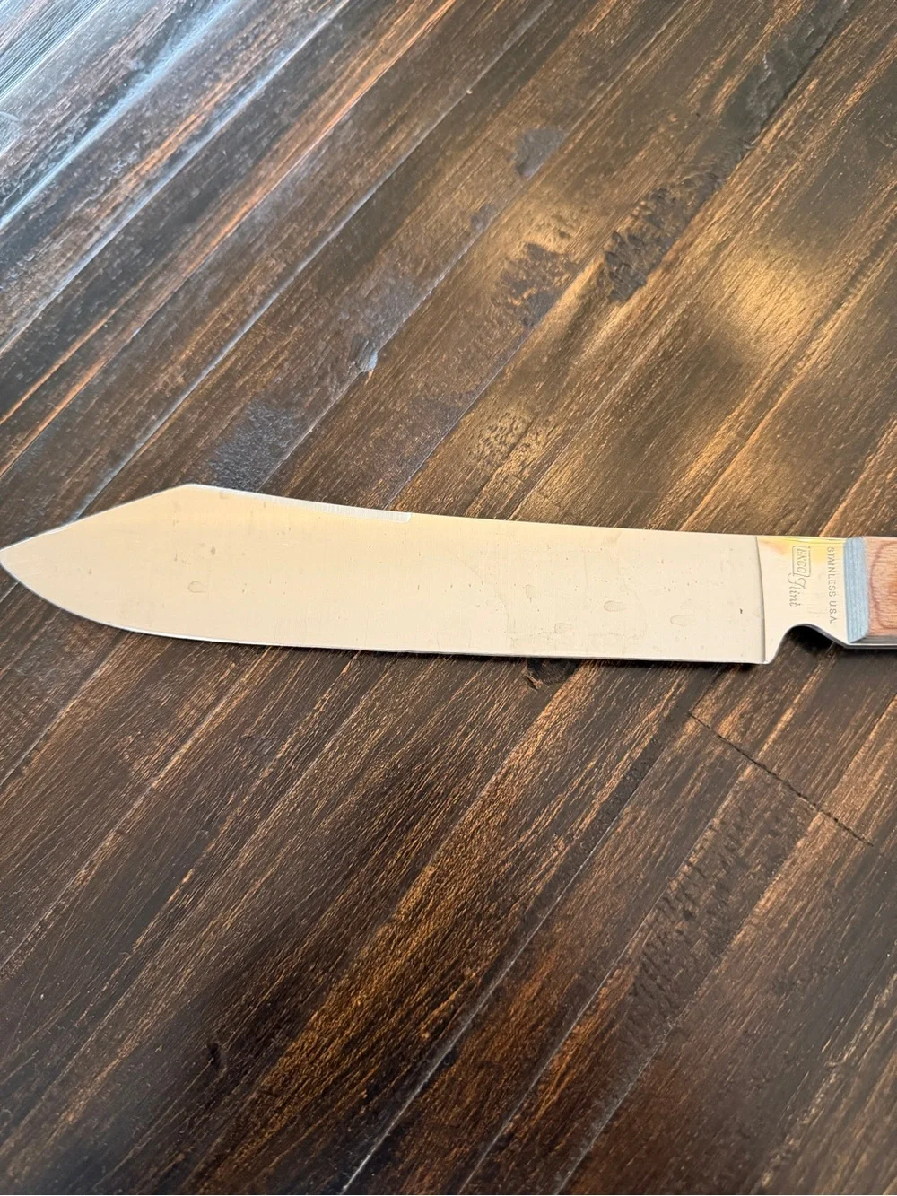 Vintage EKCO Flint Stainless Steel Chef Knife Wood Handle ~13.5” USA